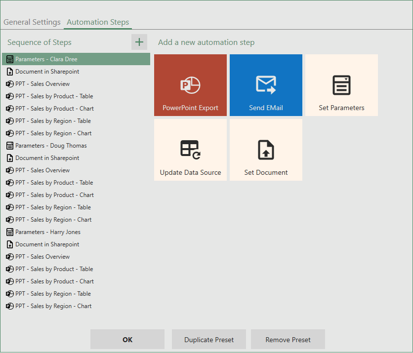 automation step sequence for Excel automation in AutoToolit for Office