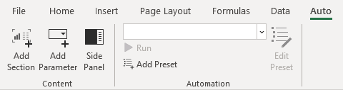 Excel Automation ribbon in AutoToolit for Office