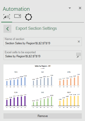 change export section parameters in side panel to be used for Excel automation in AutoToolit for Office