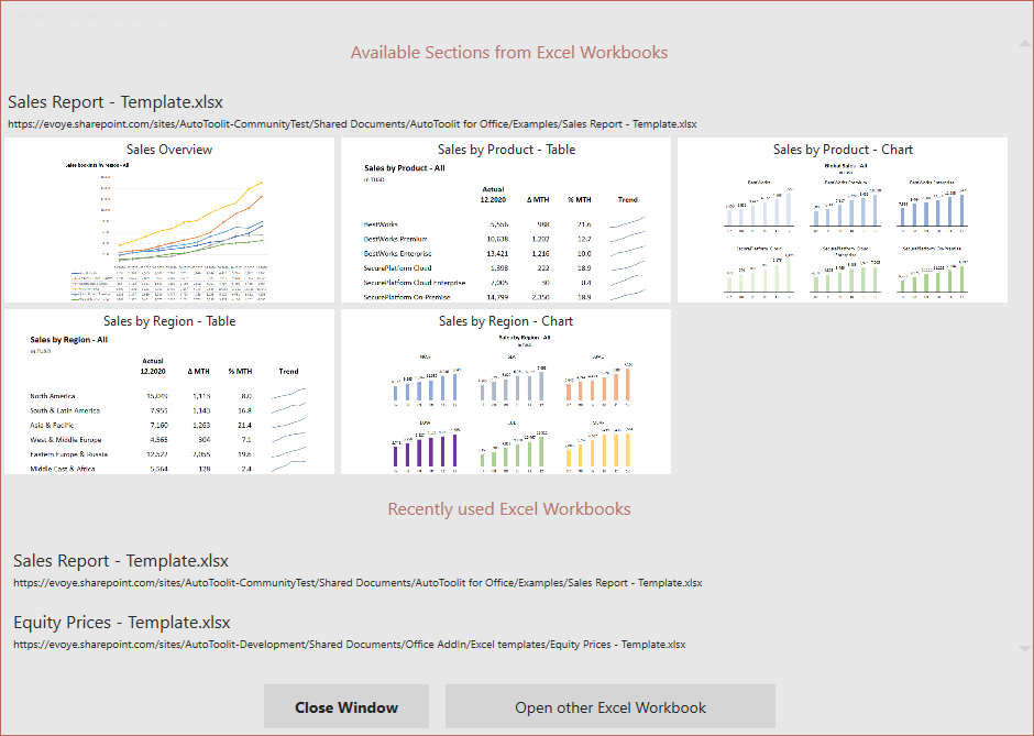 open an Excel template for PowerPoint import and linked automatic update using AutoToolit for Office